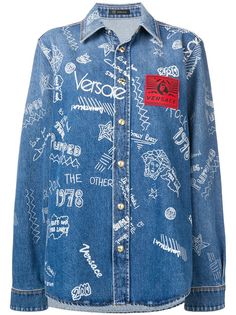 Versace джинсовая рубашка с принтом