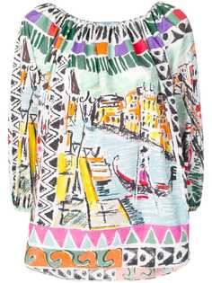 Prada блузка с принтом Venice и открытыми плечами