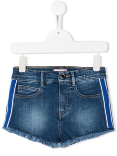 Pinko Kids джинсовые шорты с бахромой и лампасами