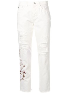 Off-White джинсы с цветочной вышивкой и эффектом потертости