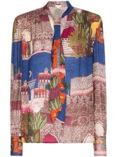 Chufy Camel printed tie V-neck blouse