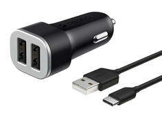Зарядное устройство Deppa 2xUSB 2.4A + Cable USB Type-C Black DEP-11284