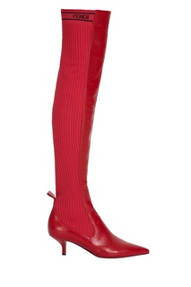 Комбинированные красные ботфорты Fendi
