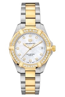 AQUARACER Кварцевые женские часы с отделкой золотом и бриллиантами Tag Heuer