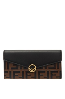 Удлиненный черно-коричневый кошелек с монограммами FF Fendi