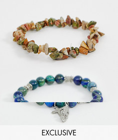 Набор браслетов с бусинами из полудрагоценных камней Reclaimed Vintage - Темно-синий
