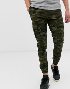 Узкие брюки карго с камуфляжным принтом и кромкой манжетом Solid - Зеленый !Solid