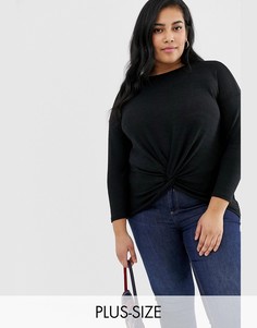 Черный лонгслив с перекрученной отделкой спереди New Look Curve - Черный