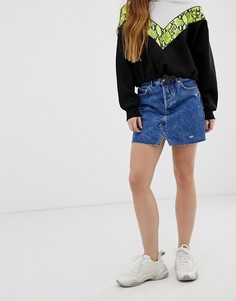 Синяя джинсовая юбка с 5 карманами Bershka - Синий
