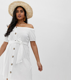 Меланжевый сарафан на пуговицах с открытыми плечами ASOS DESIGN Curve - Белый