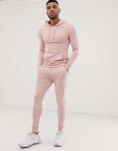 Розовый спортивный костюм с худи и джоггерами супероблегающего кроя ASOS DESIGN - Розовый