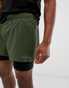 Спортивные шорты 2 в 1 цвета хаки из быстросохнущей ткани ASOS 4505 - Черный
