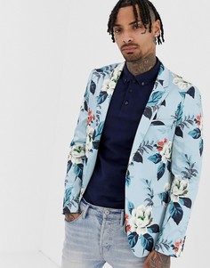 Голубой приталенный блейзер с цветочным принтом ASOS DESIGN - Синий