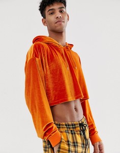 Oversize-худи укороченного кроя из велюра оранжевого цвета ASOS DESIGN - Золотой