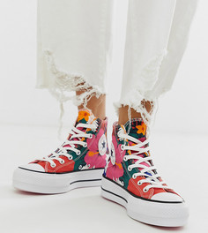 Высокие кроссовки на платформе с цветочным принтом Converse Chuck Taylor - Красный