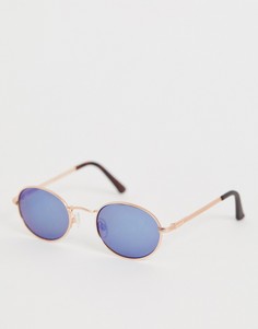 Солнцезащитные очки в круглой оправе с синими стеклами AJ Morgan - Золотой