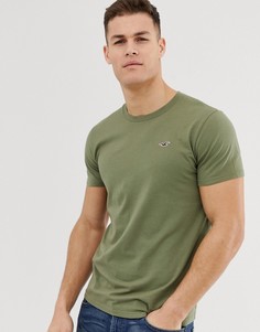 Футболка оливкового цвета с круглым воротом и логотипом Hollister - Зеленый