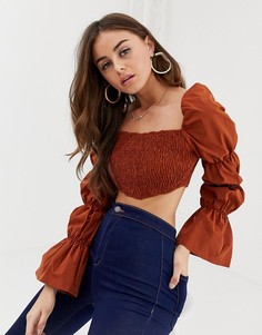 Кроп-топ цвета ржавчины со сборками и квадратным вырезом PrettyLittleThing - Белый