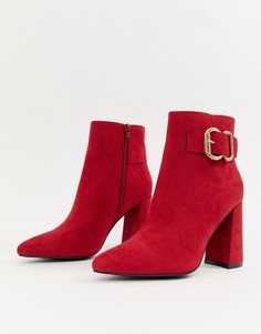 Красные ботинки на каблуке с пряжками New Look - Красный