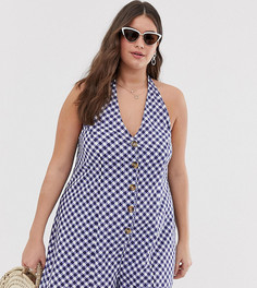 Ромпер в полоску с бретелью через шею и пуговицами ASOS DESIGN Curve - Мульти