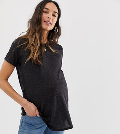 Черная льняная футболка с подвернутыми рукавами ASOS DESIGN Maternity - Черный