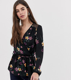 Топ с запахом, сетчатыми вставками и цветочным принтом New Look Tall - Мульти