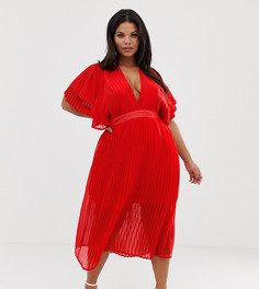 Красное платье миди с плиссировкой и открытой спиной PrettyLittleThing Plus - Красный