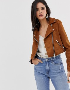 Светло-коричневая байкерская куртка из искусственной замши River Island - Рыжий