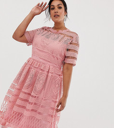 Розовое кружевное платье миди Boohoo Plus - Розовый