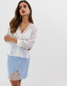 Кремовая блузка с вышивкой ришелье Lipsy - Кремовый