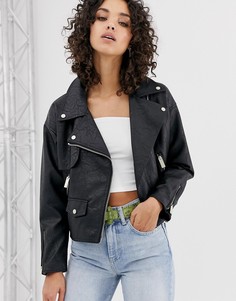 Полиуретановая байкерская куртка в стиле 80-х River Island - Черный
