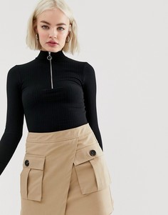 Боди черного цвета с молнией New Look - Черный