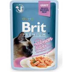 Паучи Brit Premium Cat Sterilised Salmon Fillets кусочки с филе лосося в соусе 85г (518562) Brit*