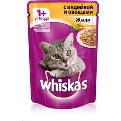 Паучи Whiskas кусочки в желе с индейкой и овощами для кошек 85г (10156251)