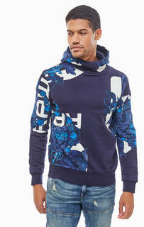 Синяя толстовка из хлопка с капюшоном G Star Raw