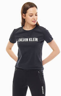 Черная футболка из хлопка с логотипом бренда Calvin Klein Performance