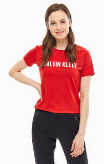 Красная футболка из хлопка с логотипом бренда Calvin Klein Performance
