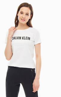 Белая футболка из хлопка с логотипом бренда Calvin Klein Performance