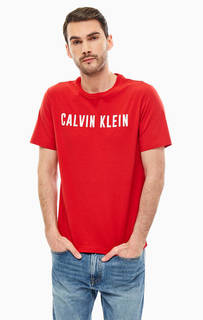 Красная футболка из хлопка с логотипом бренда Calvin Klein Performance