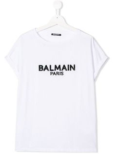 Balmain Kids футболка с логотипом и пайетками