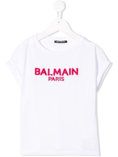 Balmain Kids футболка с логотипом и пайетками