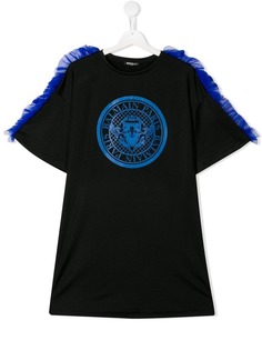 Balmain Kids футболка с оборками и логотипом