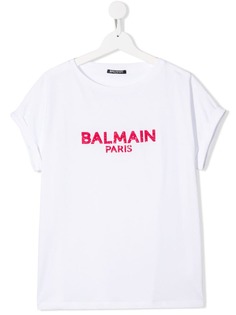 Balmain Kids футболка с логотипом и пайетками