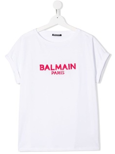 Balmain Kids футболка с логотипом и пайетками