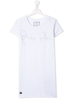 Philipp Plein Junior платье-футболка с логотипом и стразами