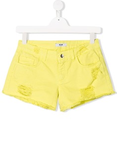 Msgm Kids джинсовые шорты с эффектом потертости