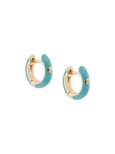 Ef Collection 14kt yellow gold turquoise enamel diamond huggie earrings