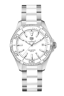 AQUARACER Кварцевые женские часы с белым циферблатом и 60 бриллиантами Tag Heuer