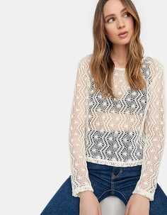 Топ с длинными рукавами и кружевом кроше Stradivarius