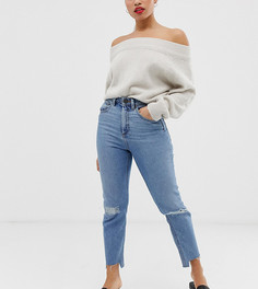 Выбеленные узкие джинсы в винтажном стиле с завышенной талией и рваными коленями ASOS DESIGN Petite Farleigh - Синий